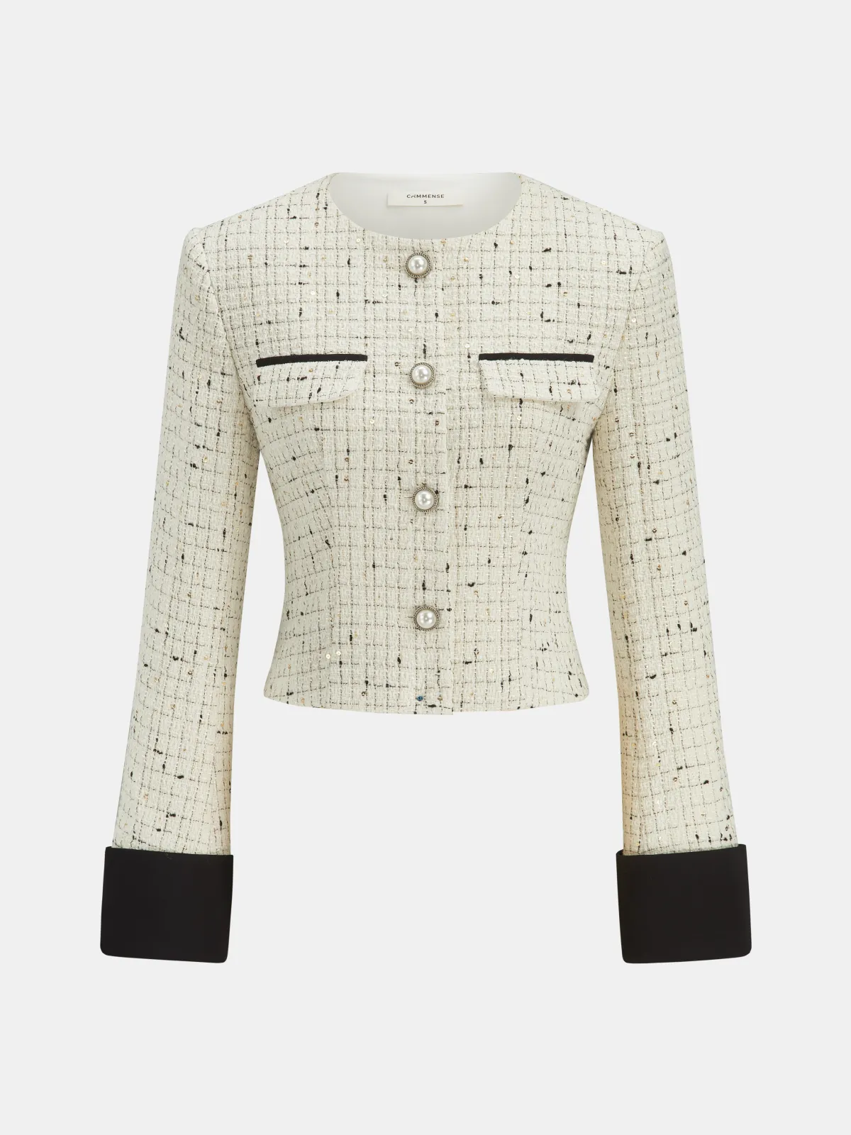 Contrast Cuff Pearl Button Tweed Jacket sold by COMMENSE