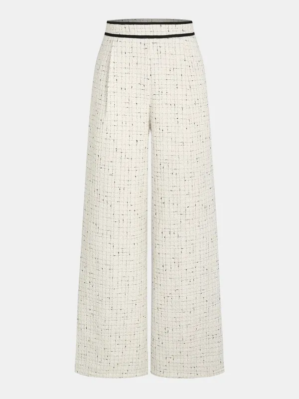 Contrast Waistband Tweed Wide-Leg Pants sold by COMMENSE