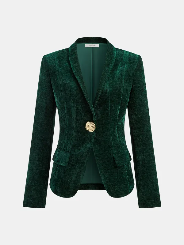 Metal Button Velvet Blazer sold by COMMENSE
