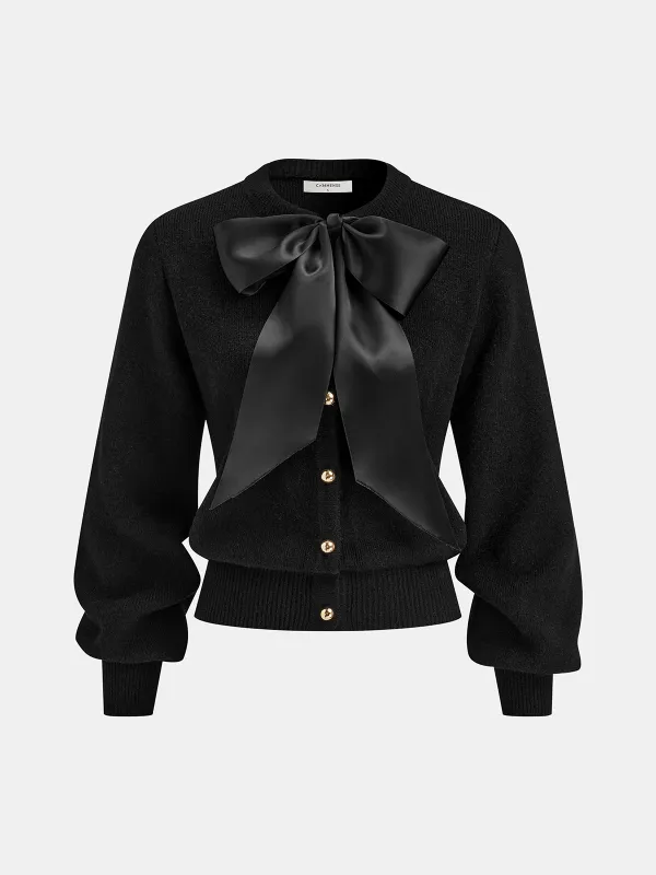 Bow Detail Metal Button Knit Cardigan sold by COMMENSE
