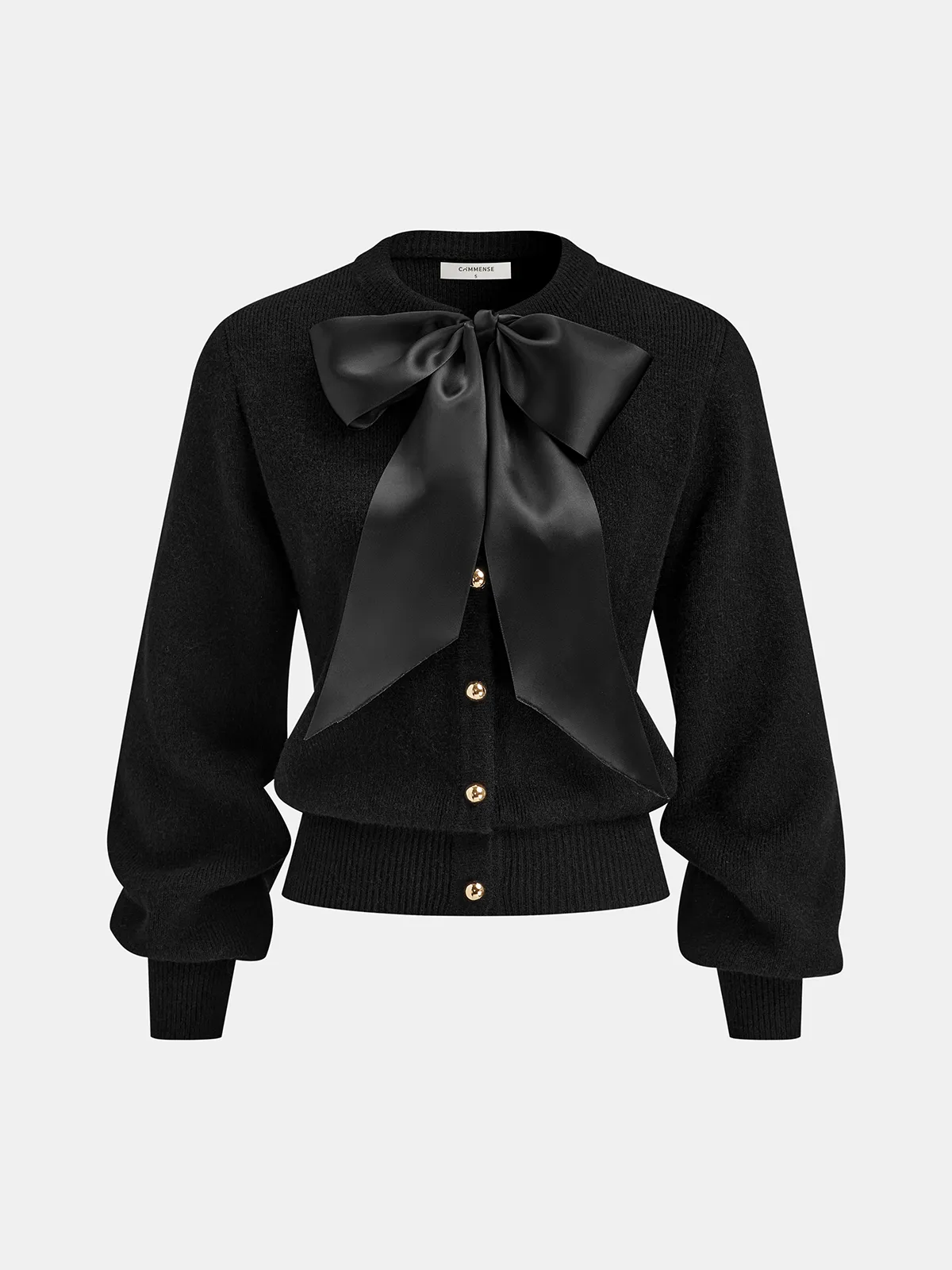 Bow Detail Metal Button Knit Cardigan sold by COMMENSE