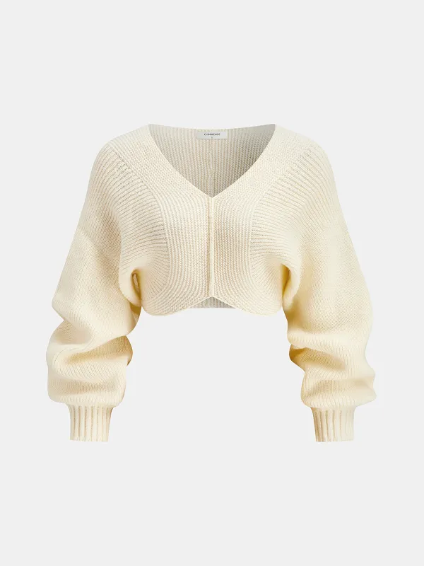 V-Neck Long-Sleeve Cropped Sweater sold by COMMENSE