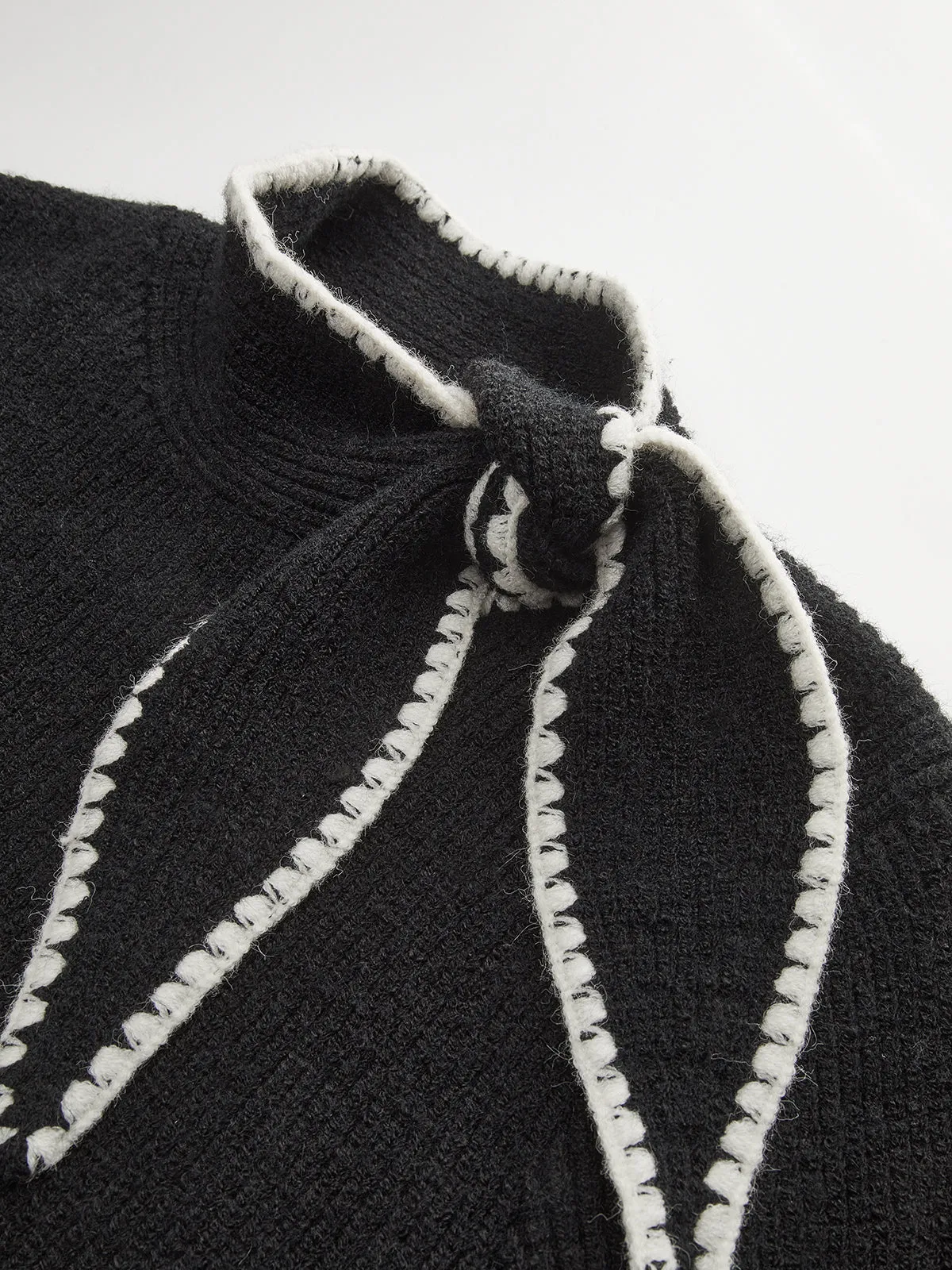 Mock Neck Tie Neck Contrast Stitch Sweater sold by COMMENSE product image thumbnail 4