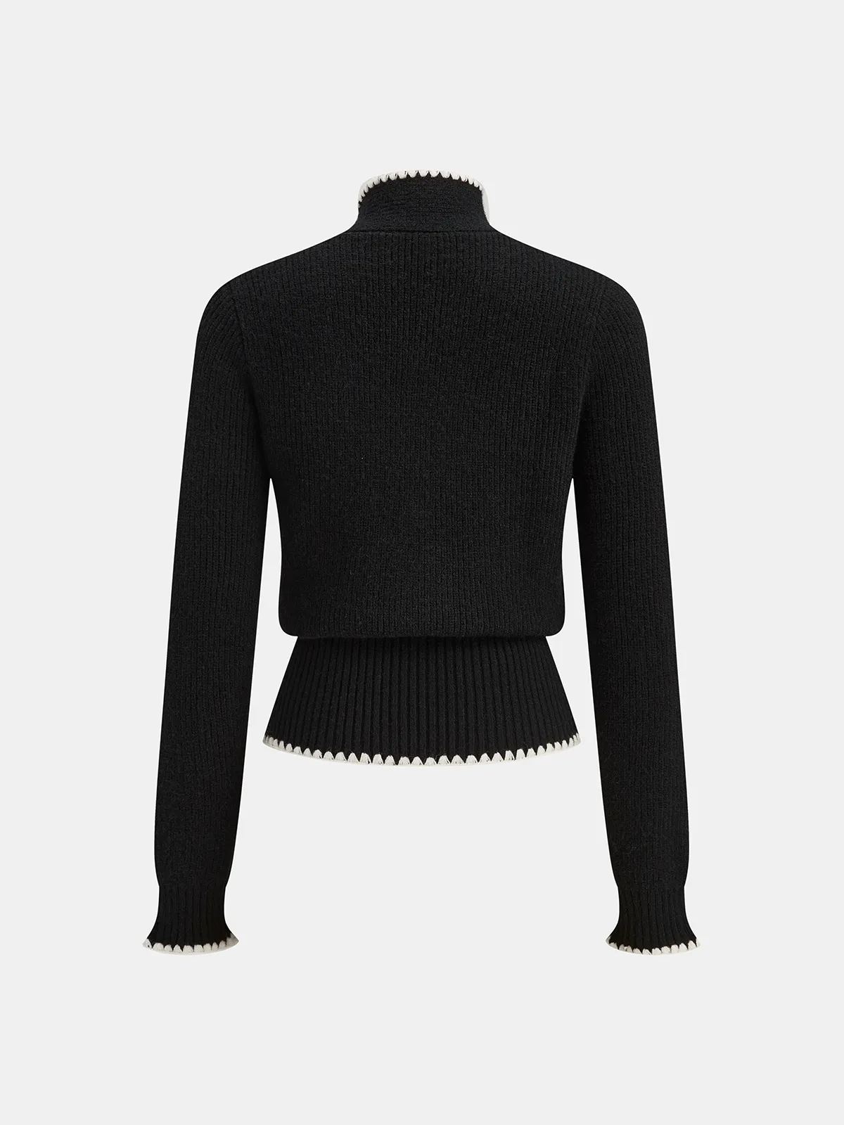 Mock Neck Tie Neck Contrast Stitch Sweater sold by COMMENSE product image thumbnail 2