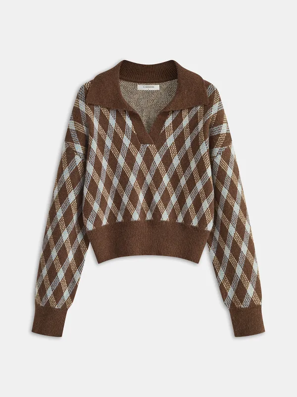 Argyle Patterned Collared Knit Sweater sold by COMMENSE