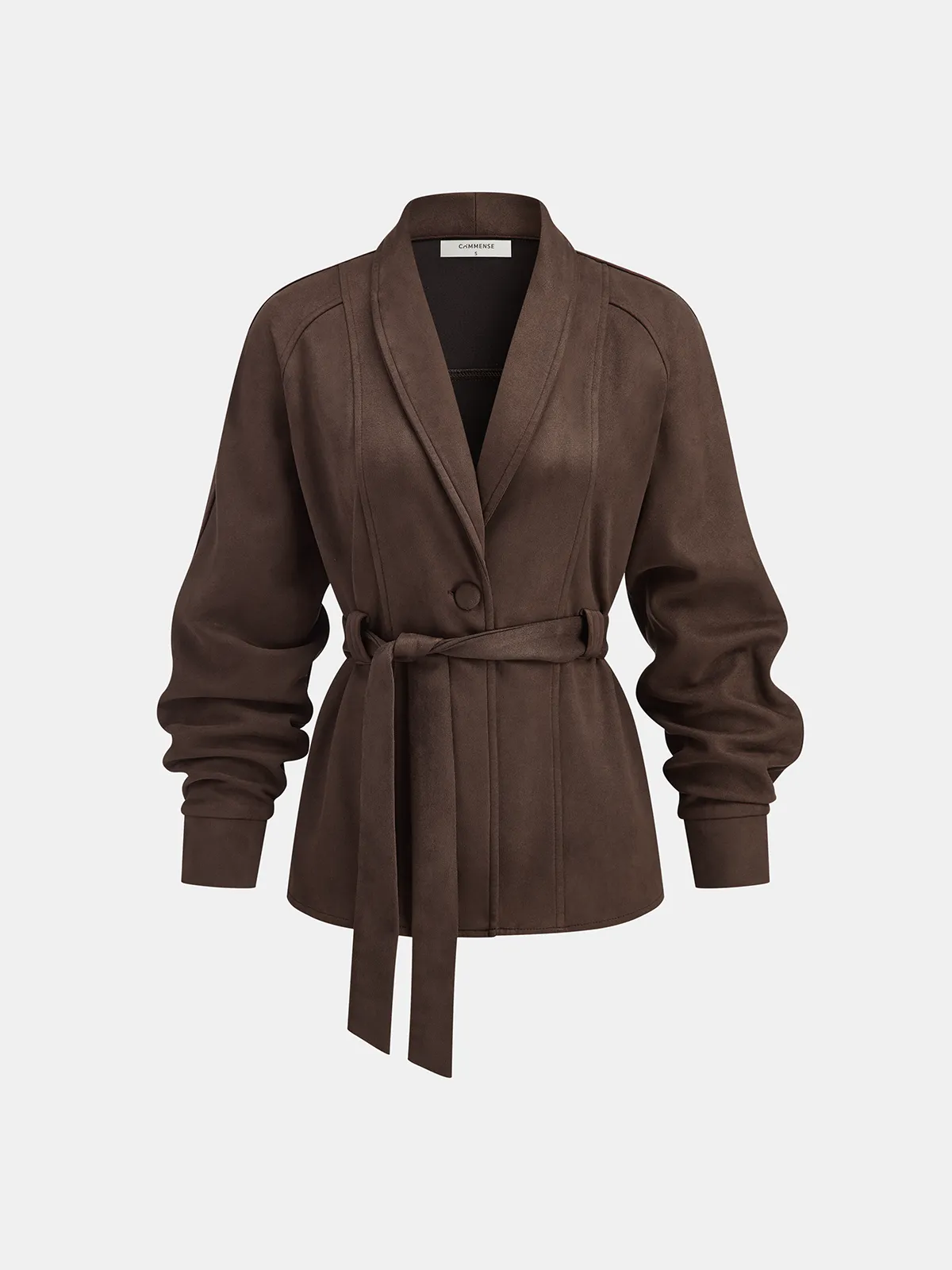 Suede Effect Belted Shawl Collar Jacket sold by COMMENSE