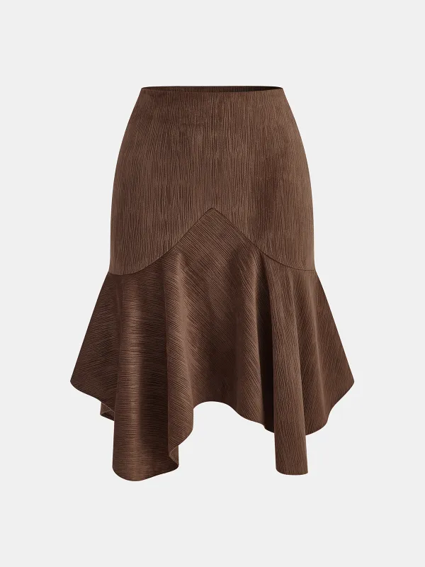 Asymmetric Ruffled Hem Midi Skirt sold by COMMENSE