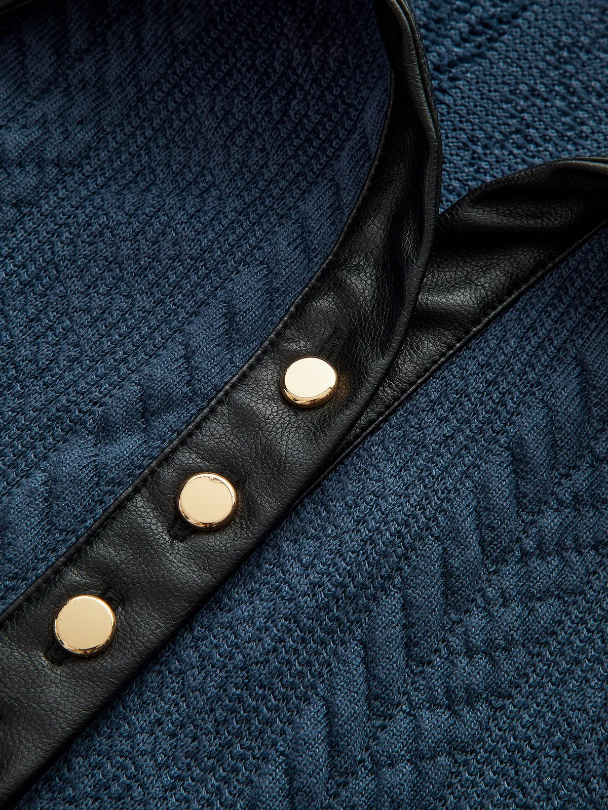 Faux Leather Panel Cable Knit Sleeveless Polo Top sold by COMMENSE product image thumbnail 2