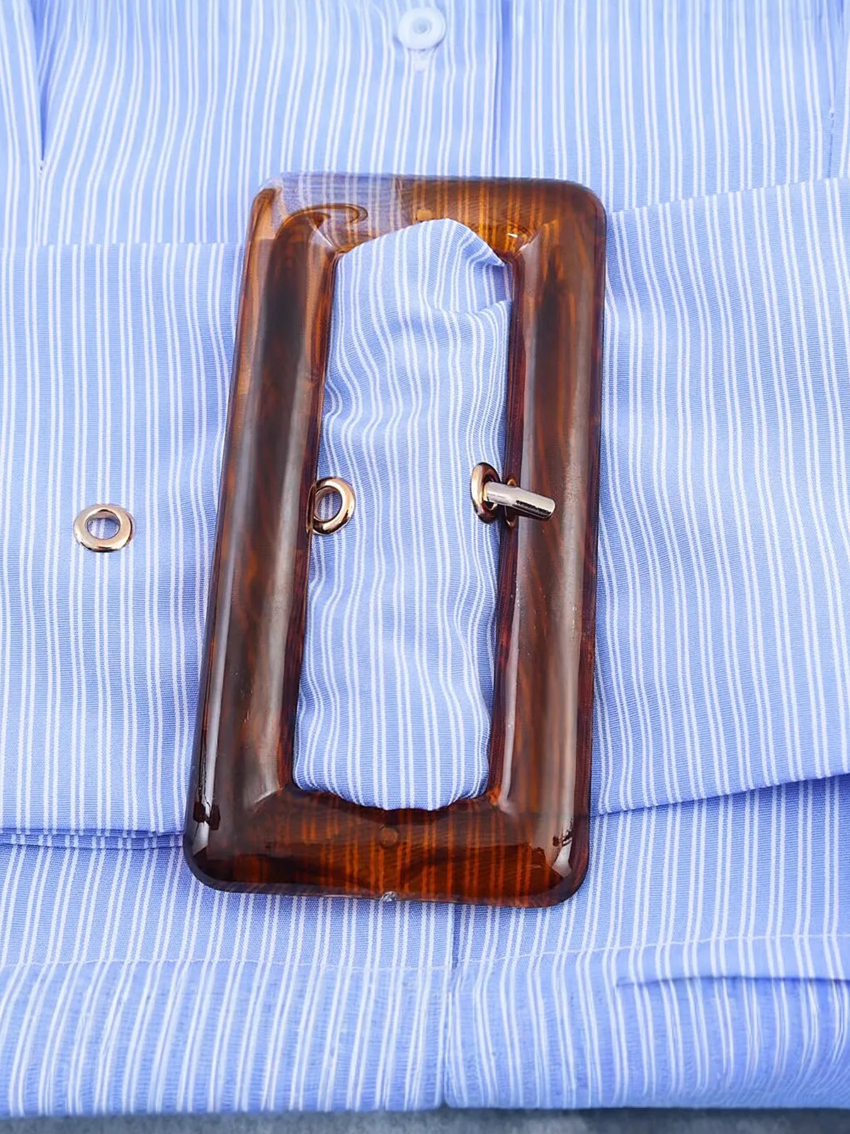 Lapel Collar Striped Belted Cropped Shirt sold by COMMENSE product image thumbnail 3