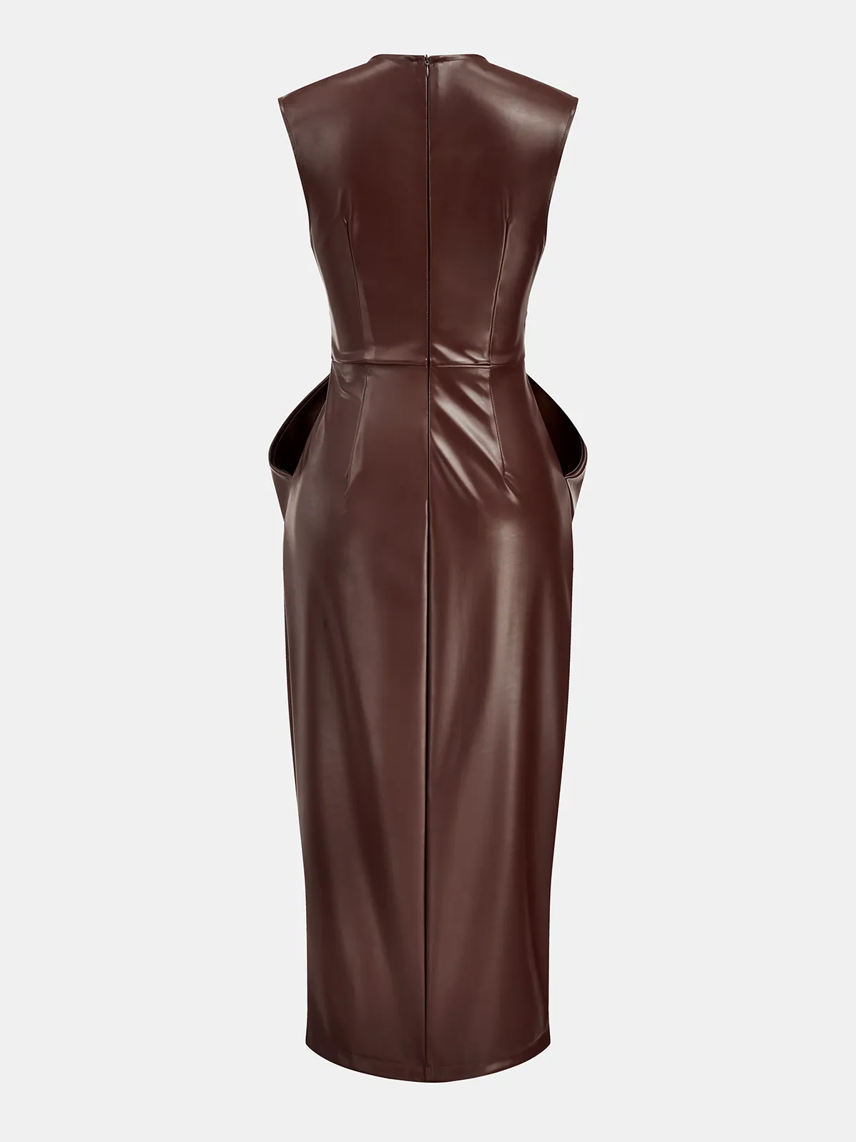 Sleeveless Slit PU Leather Draped Midi Dress sold by COMMENSE product image thumbnail 2