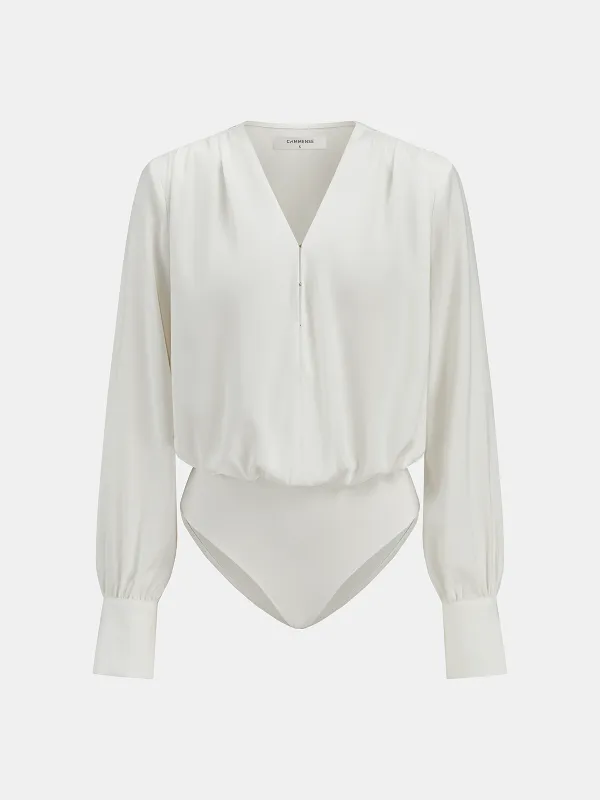 Satin Hook-and-Eye Bodysuit sold by COMMENSE