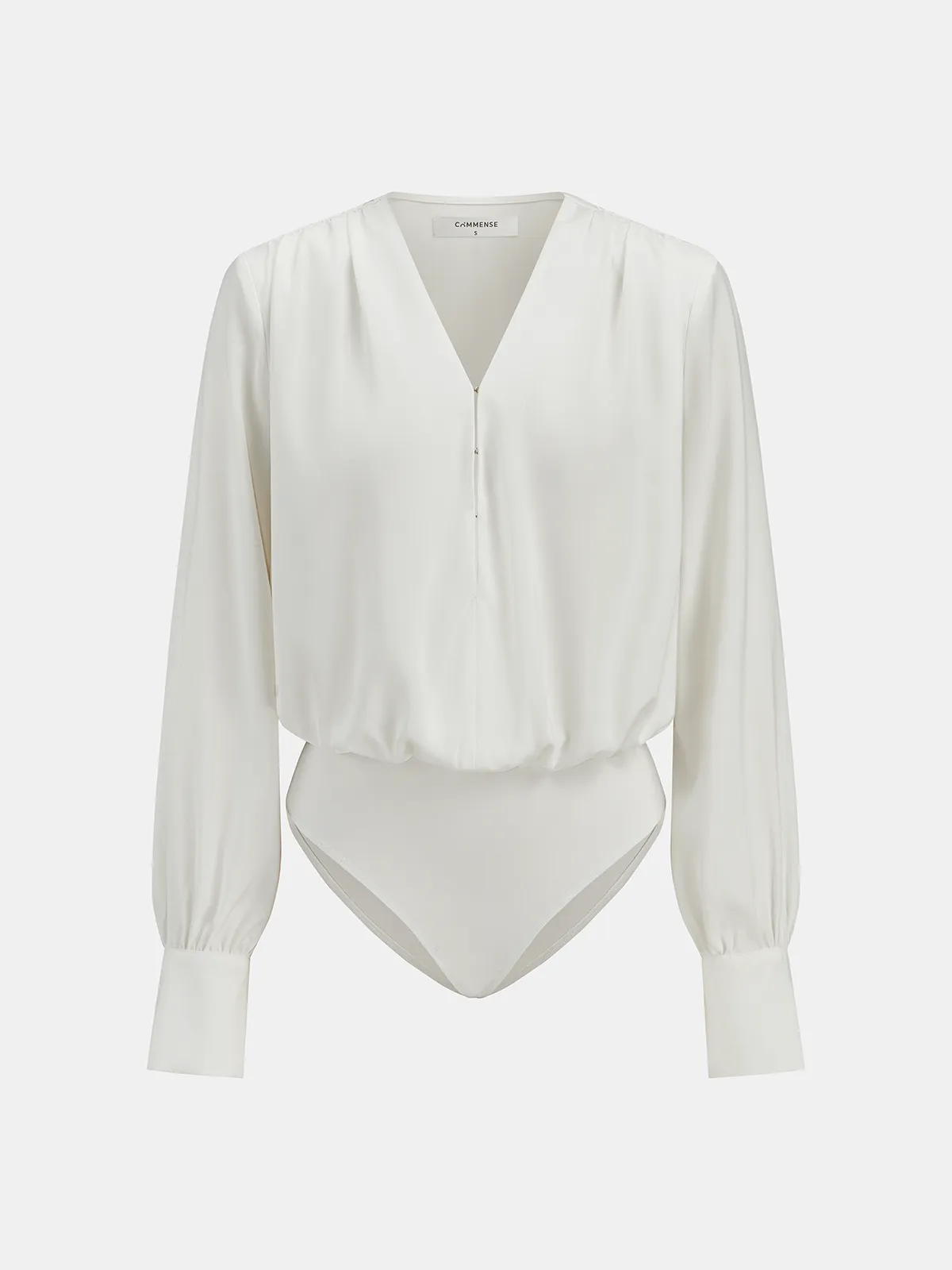 Satin Hook-and-Eye Bodysuit sold by COMMENSE