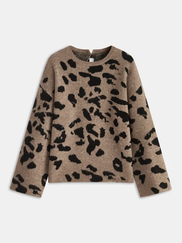 Bow Detail Leopard Print Knit Sweater sold by COMMENSE
