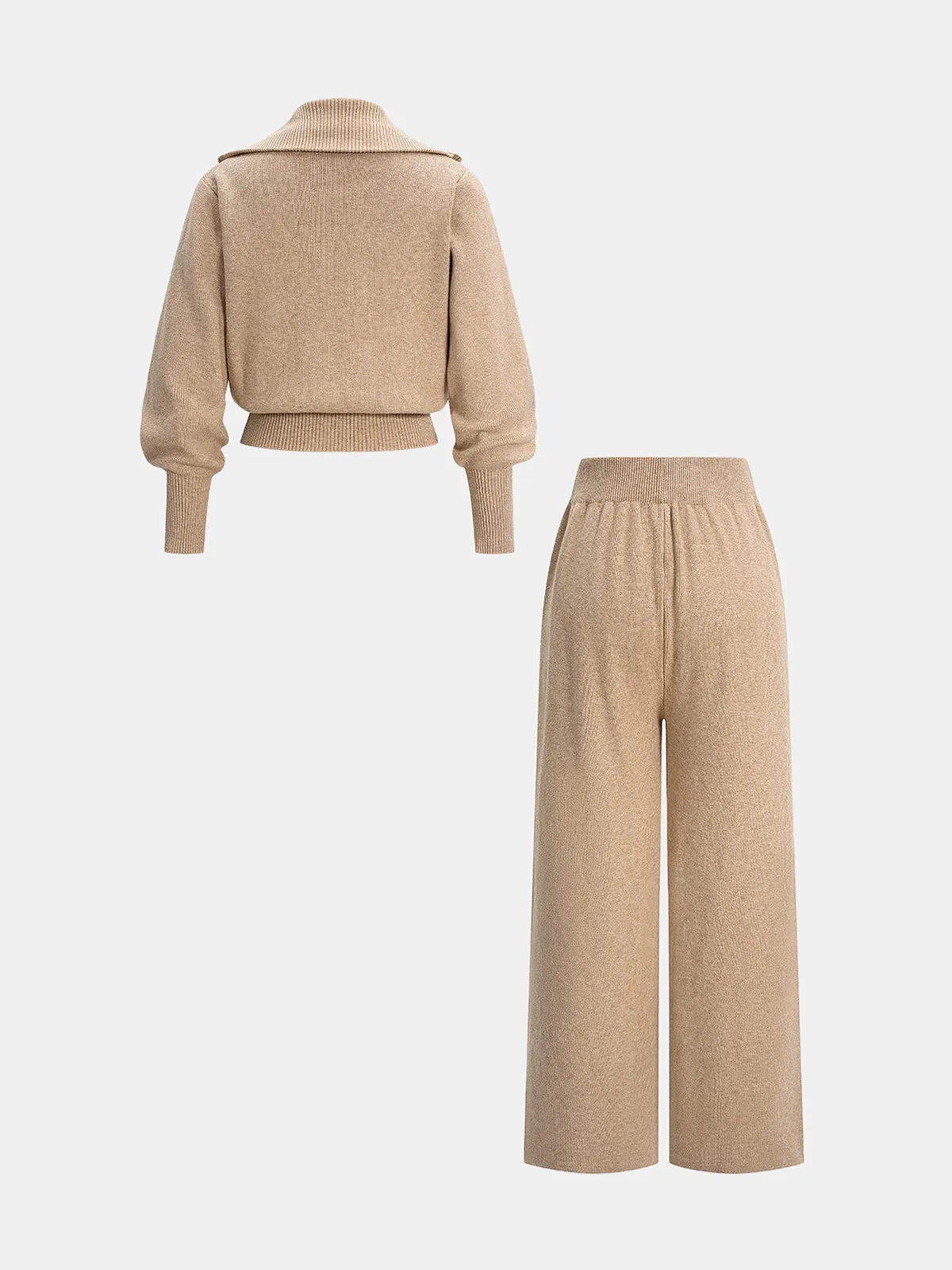 Knitted Zip-Up Jacket and Wide-Leg Pants Set sold by COMMENSE product image thumbnail 2