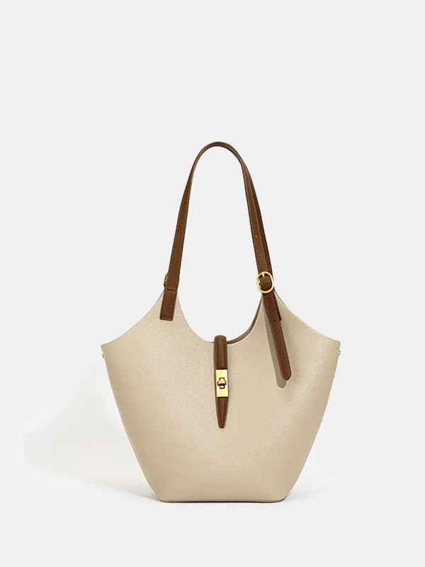 Contrast Strap Faux Leather Tote Bag sold by COMMENSE