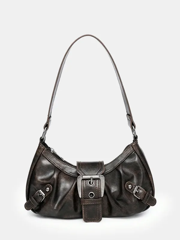 Vintage Faux Leather Buckle-Accent Hobo Bag sold by COMMENSE
