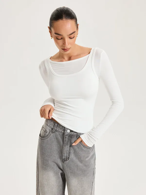 2 in 1 Long-Sleeve Top sold by COMMENSE