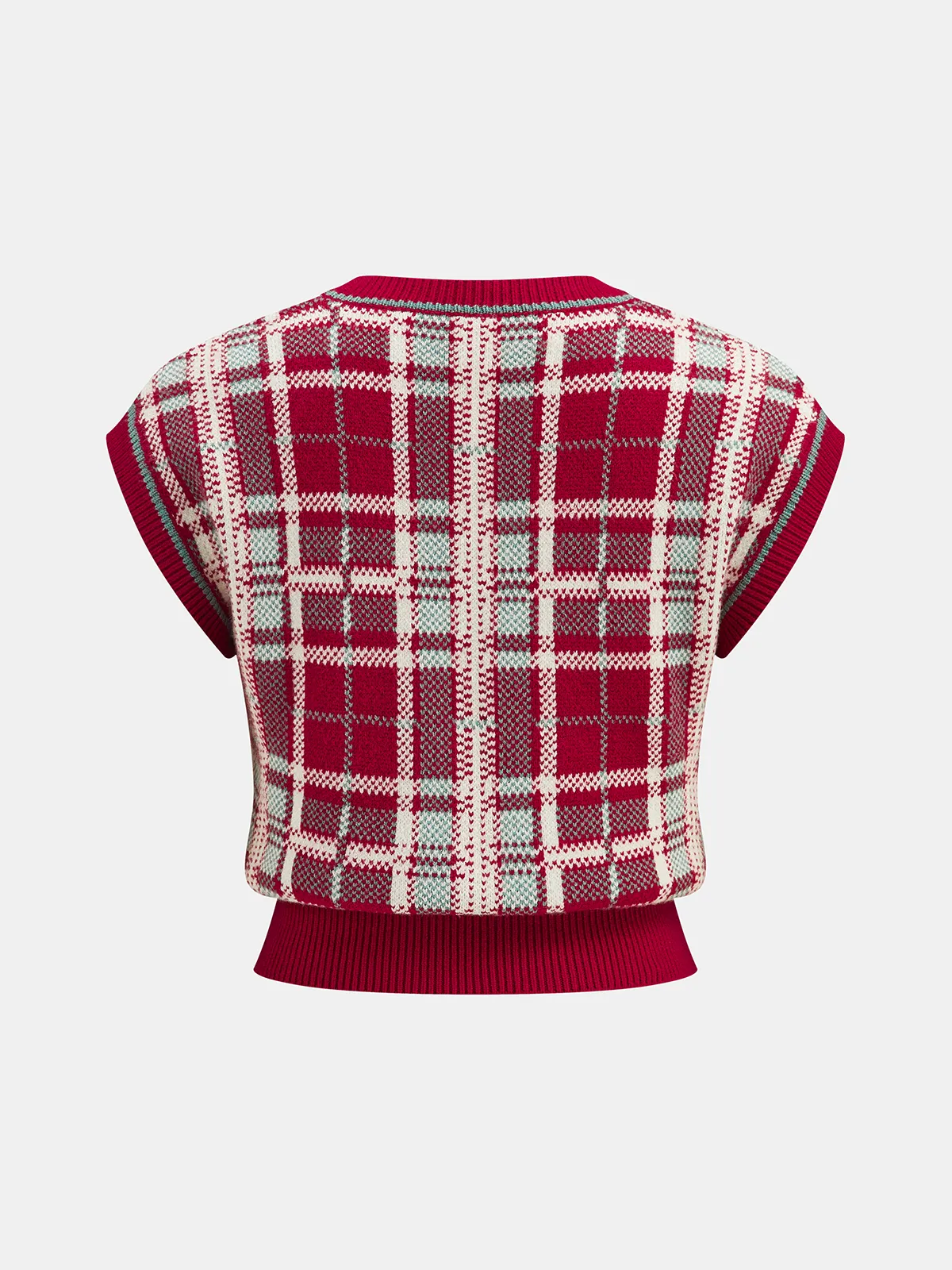 Cap Sleeve Plaid Knit Vest sold by COMMENSE product image thumbnail 2