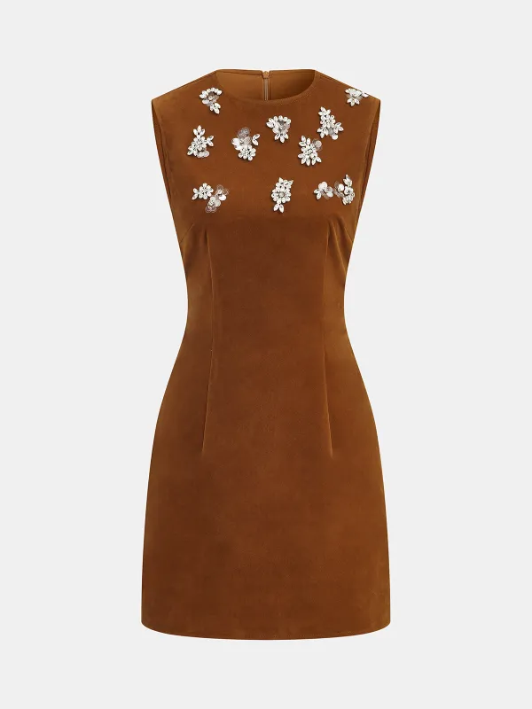 Velvet Sleeveless Mini Dress with Crystal Embellishments sold by COMMENSE