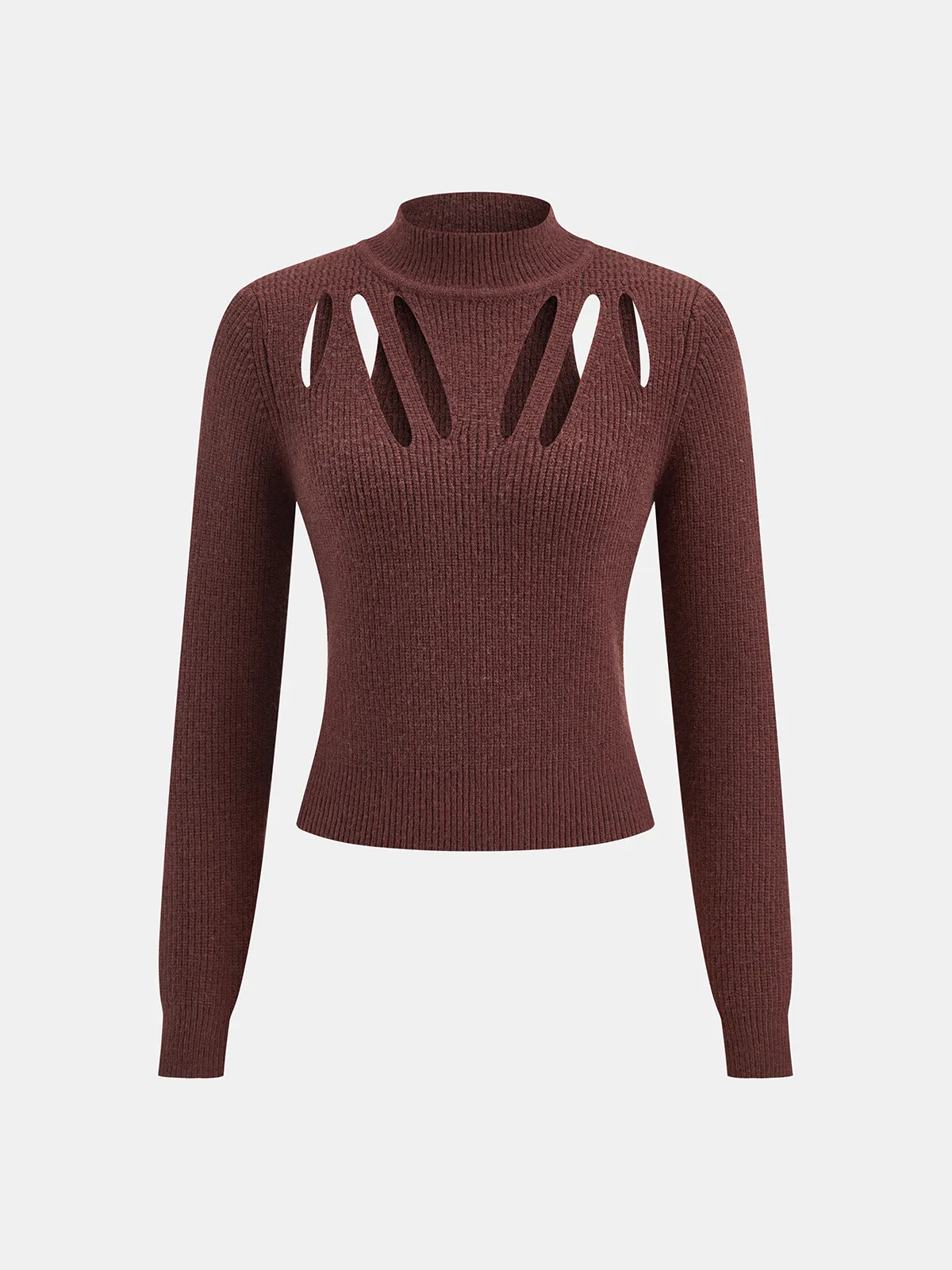 Cut-Out Mock Neck Knitted Sweater sold by COMMENSE