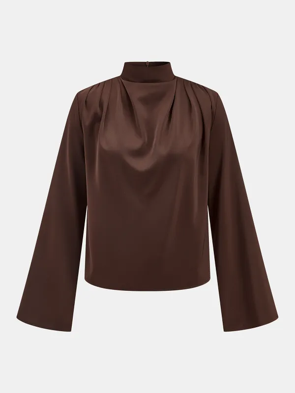 Draped Satin Stand Collar Blouse sold by COMMENSE