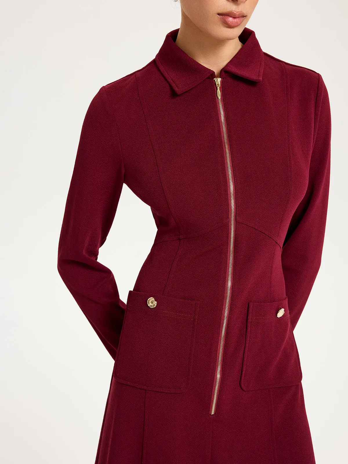 Collared Zipper Slit Midi Dress sold by COMMENSE product image thumbnail 4