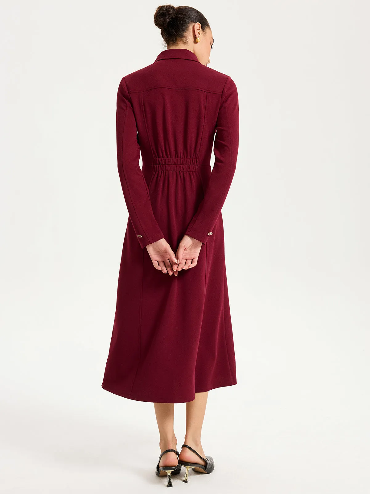 Collared Zipper Slit Midi Dress sold by COMMENSE product image thumbnail 5