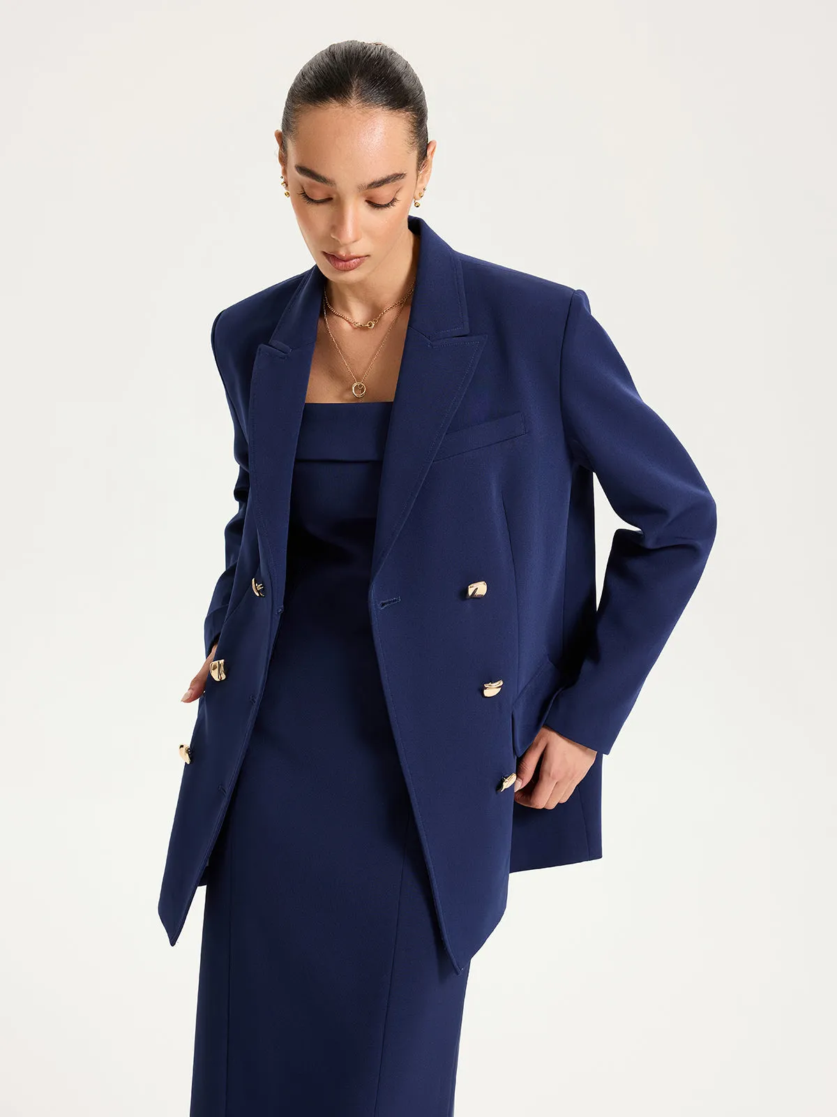 Metal Double-Breasted Oversized Blazer sold by COMMENSE product image thumbnail 5