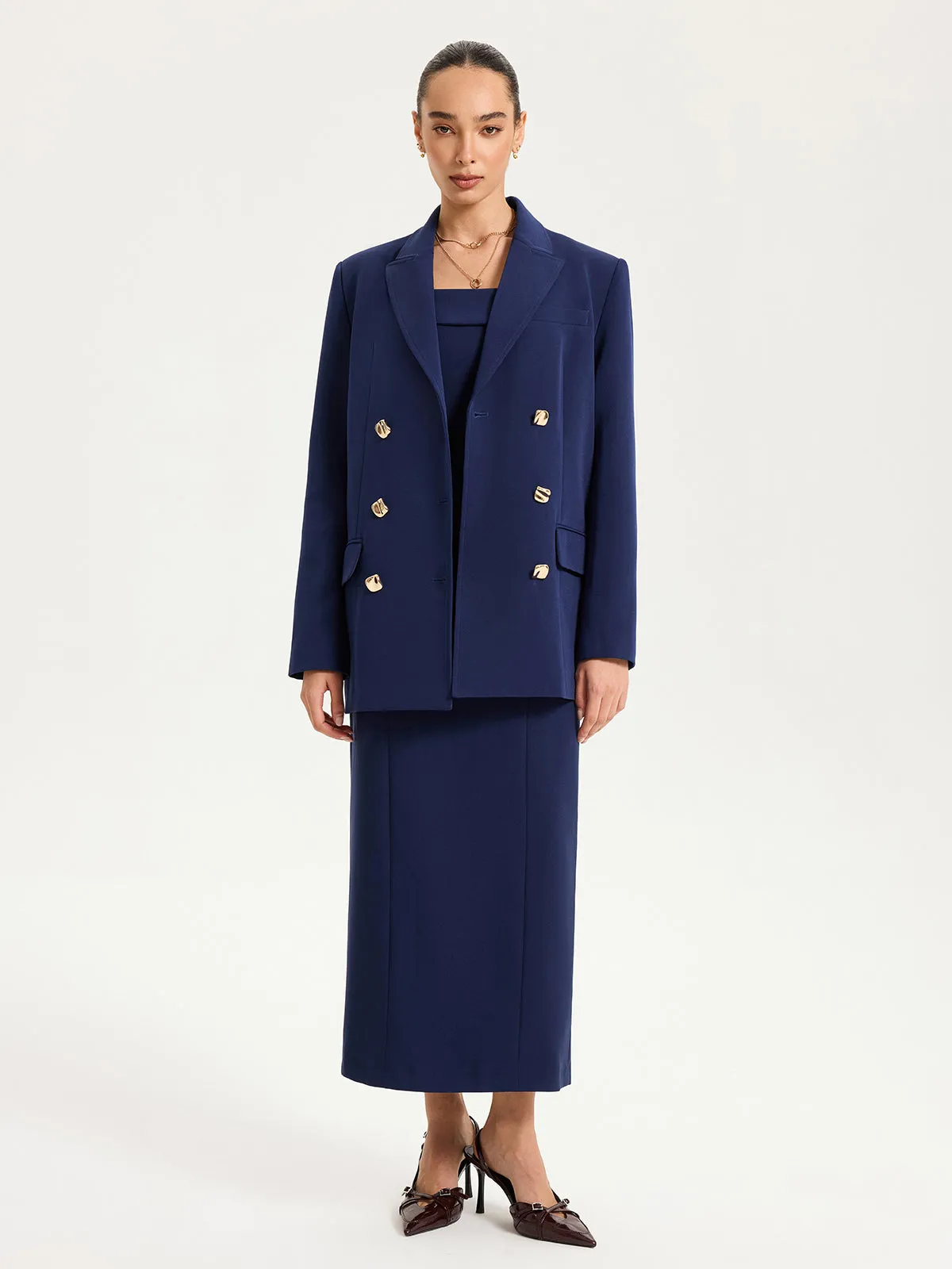 Metal Double-Breasted Oversized Blazer sold by COMMENSE product image thumbnail 2