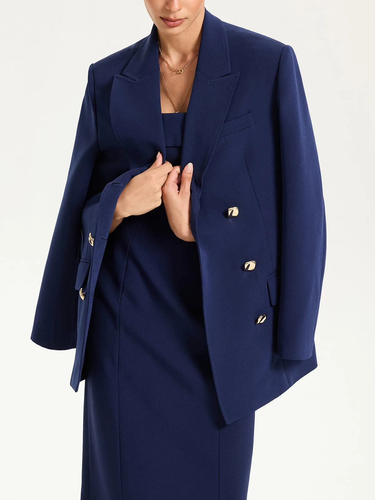 Metal Double-Breasted Oversized Blazer sold by COMMENSE product image thumbnail 3