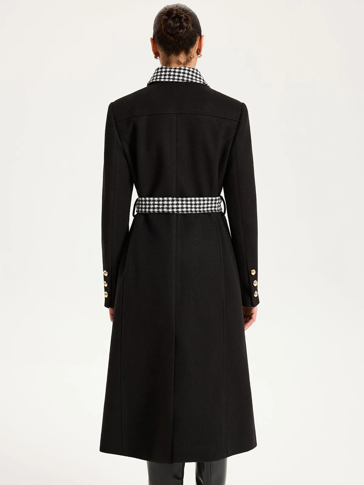 Belted Houndstooth Collar Long Coat sold by COMMENSE product image thumbnail 5