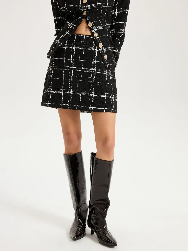 Tweed Plaid A-Line Mini Skirt sold by COMMENSE