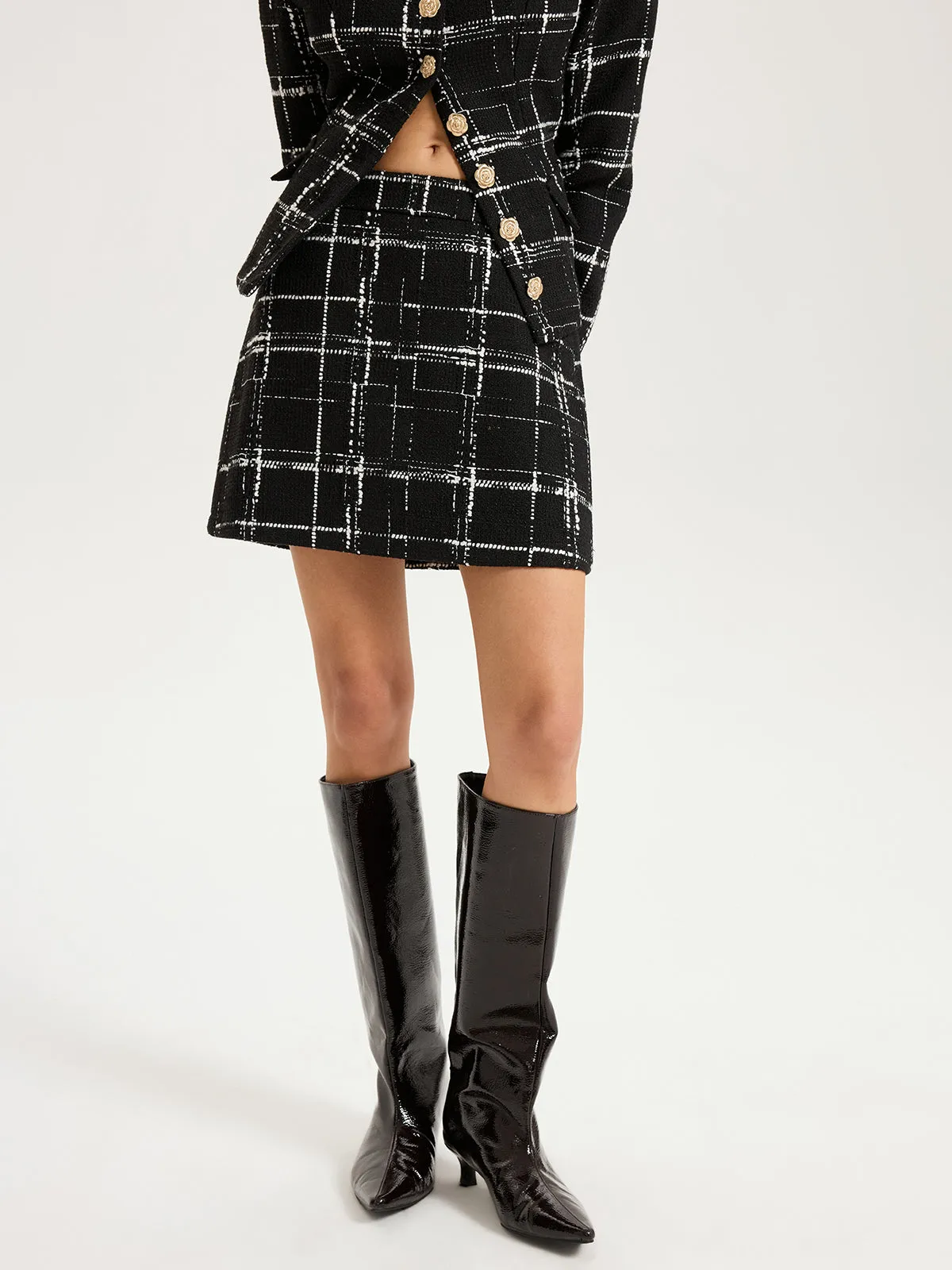 Tweed Plaid A-Line Mini Skirt sold by COMMENSE