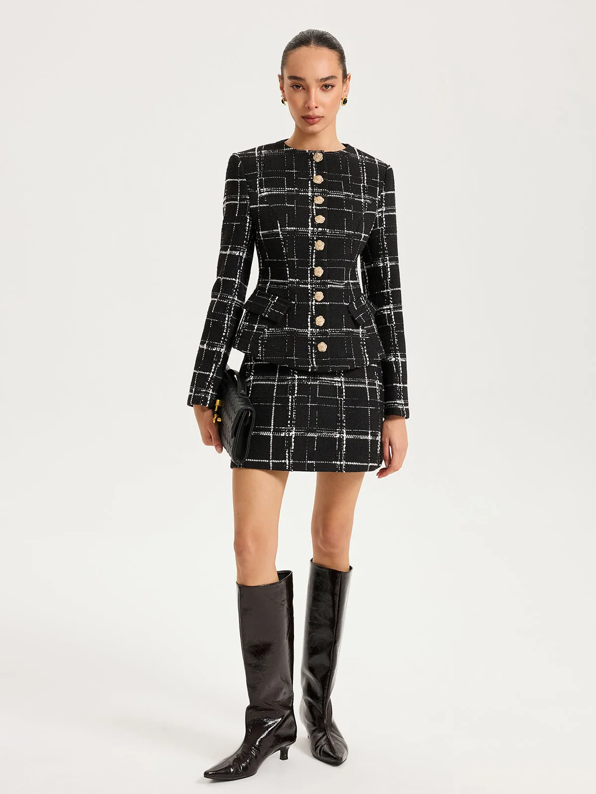 Tweed Plaid A-Line Mini Skirt sold by COMMENSE product image thumbnail 3