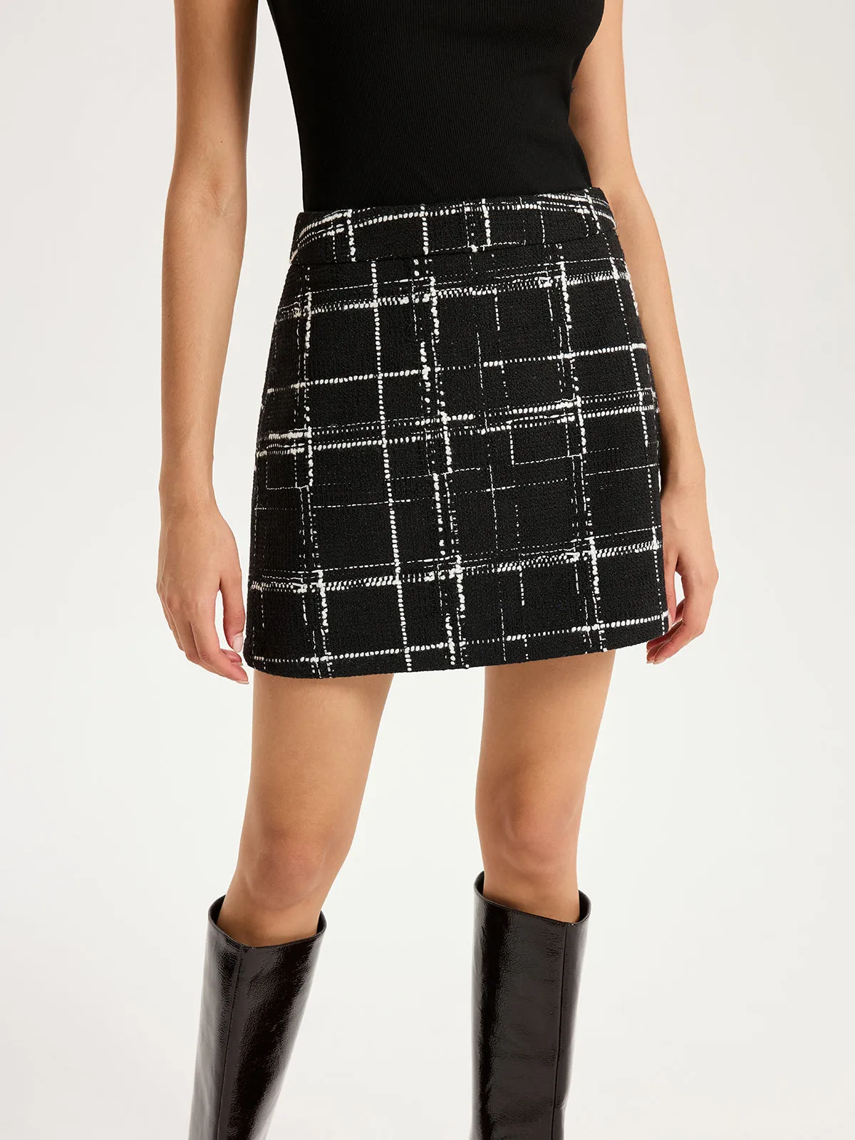 Tweed Plaid A-Line Mini Skirt sold by COMMENSE product image thumbnail 4