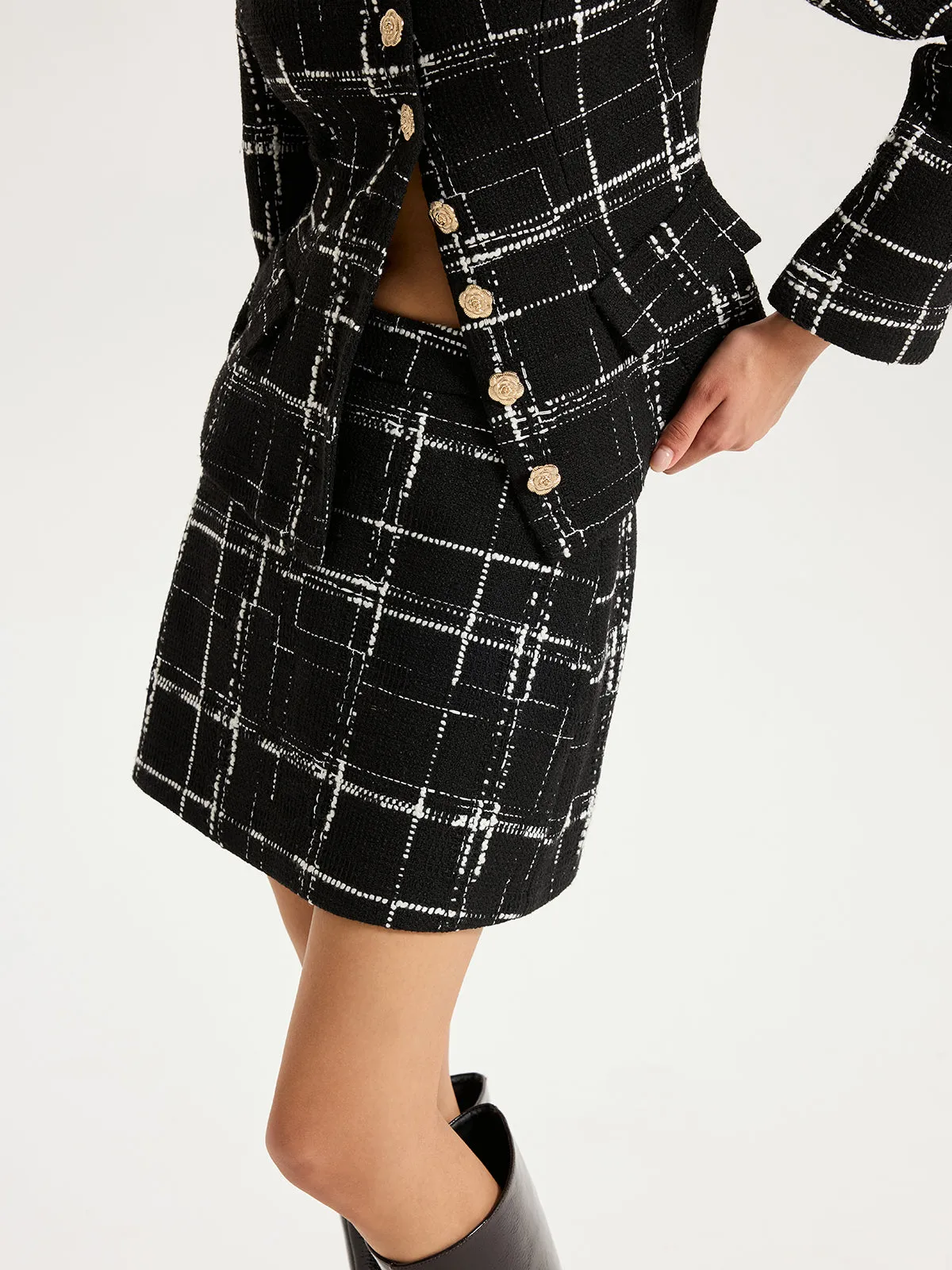 Tweed Plaid A-Line Mini Skirt sold by COMMENSE product image thumbnail 5