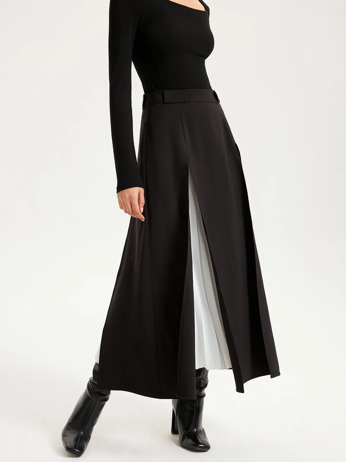 Contrast Pleated Maxi Skirts sold by COMMENSE product image thumbnail 4