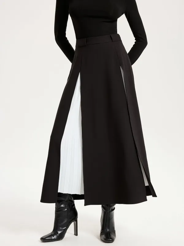 Contrast Pleated Maxi Skirts sold by COMMENSE