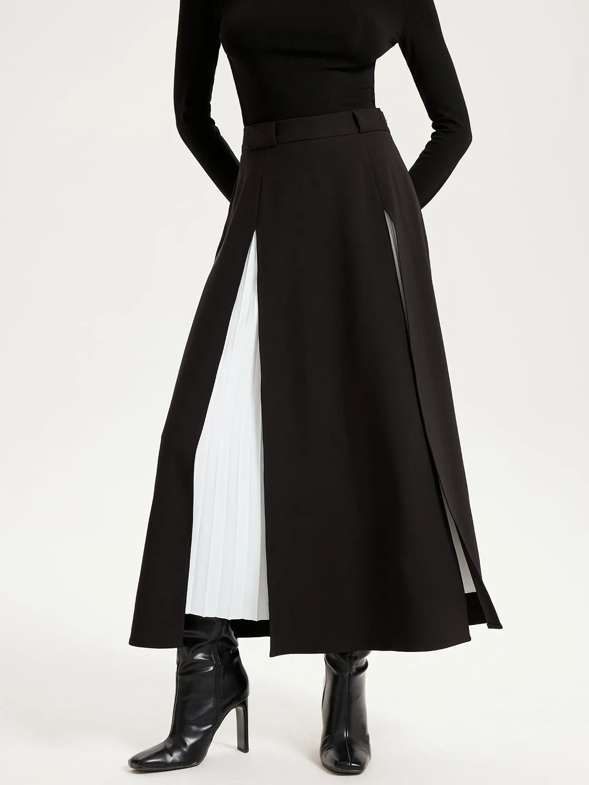 Contrast Pleated Maxi Skirts sold by COMMENSE