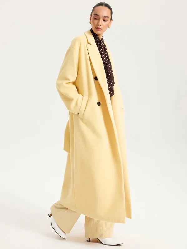 Belted Double-Breasted Lapel Long Coat sold by COMMENSE