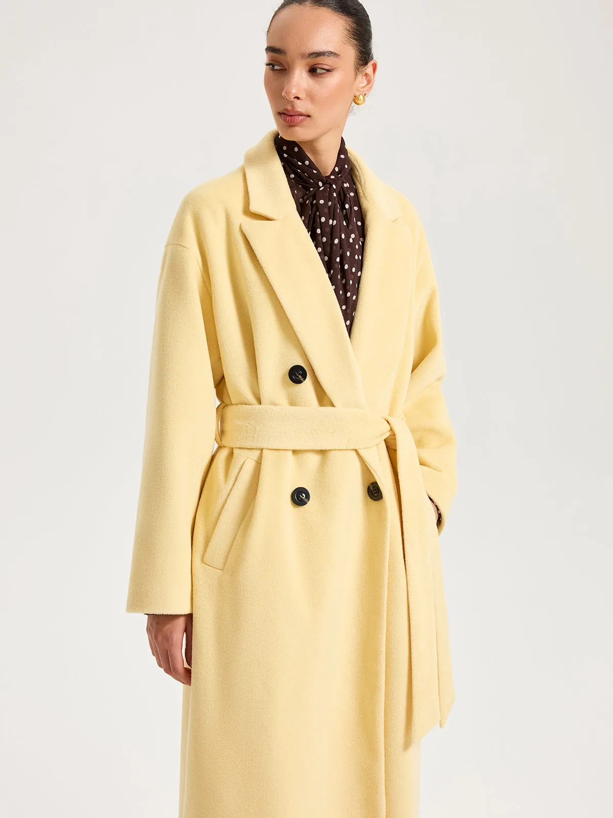 Belted Double-Breasted Lapel Long Coat sold by COMMENSE product image thumbnail 4