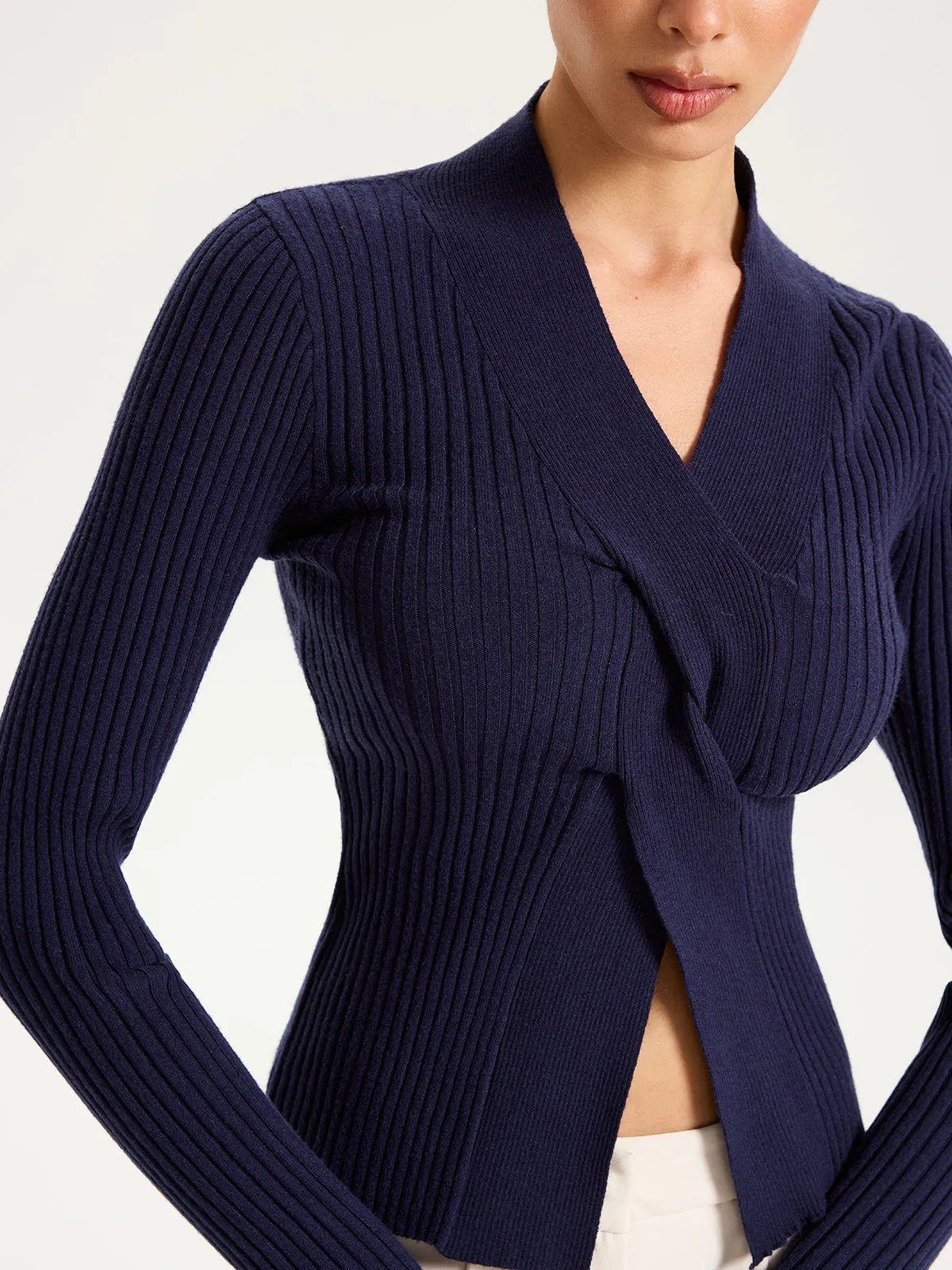 Twisted V-Neck Ribbed Knit Top sold by COMMENSE product image thumbnail 2