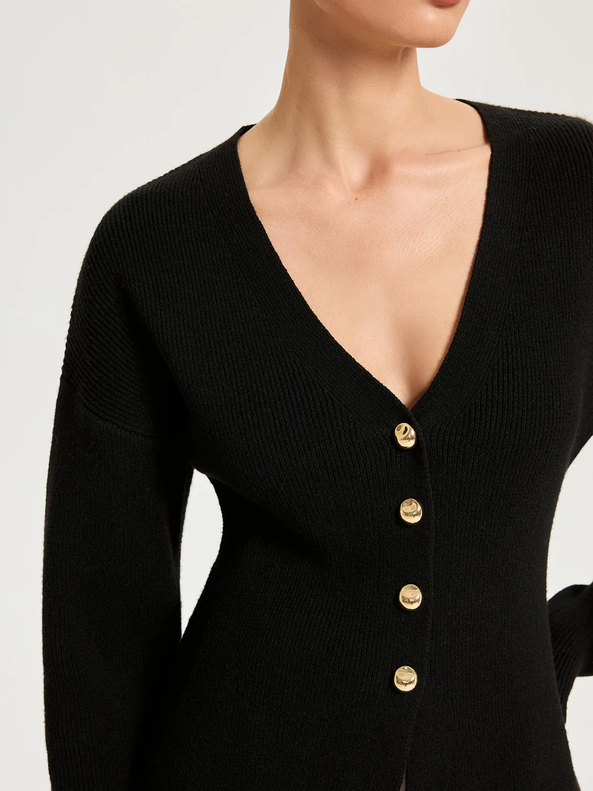 Wool-Blend V-Neck Button Cardigan sold by COMMENSE product image thumbnail 2