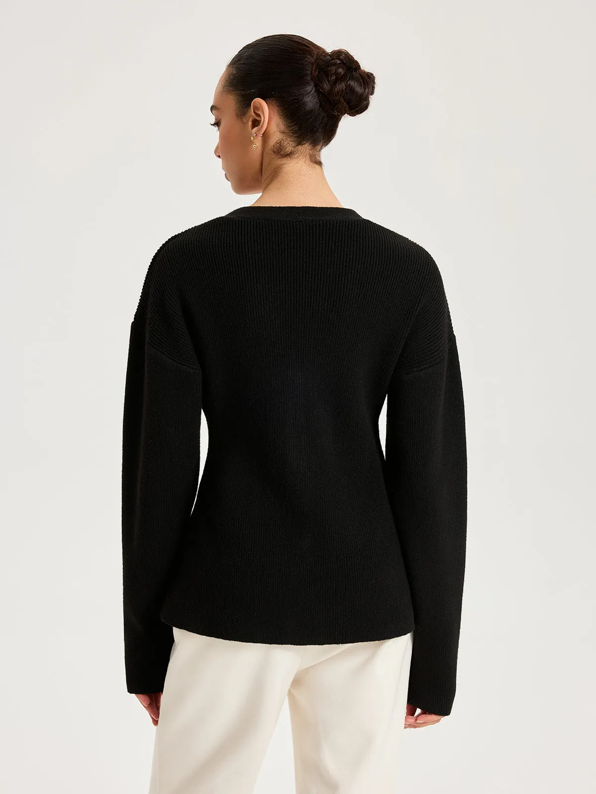 Wool-Blend V-Neck Button Cardigan sold by COMMENSE product image thumbnail 5