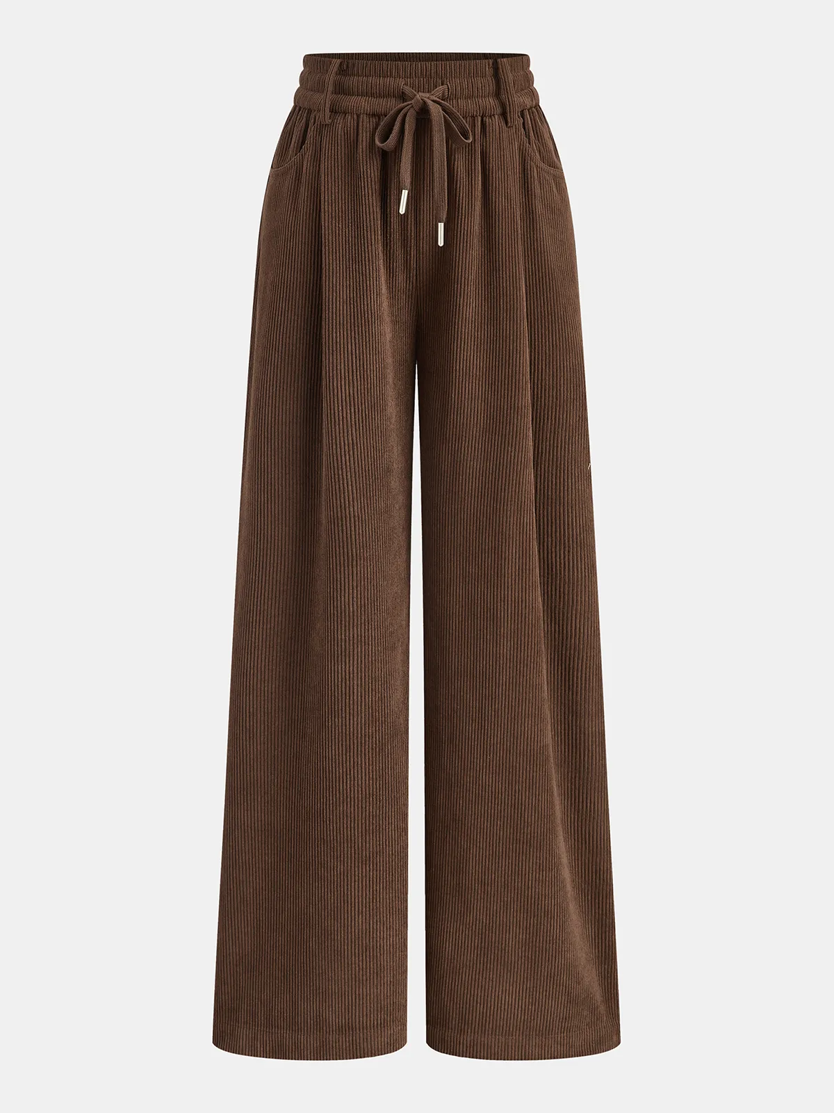 Mid-Waist Corduroy Wide-Leg Drawstring Pants sold by COMMENSE