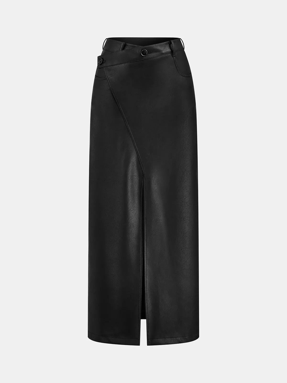 Asymmetric Faux Leather Midi Skirt sold by COMMENSE