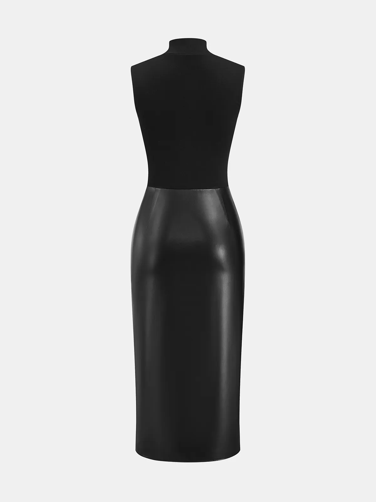 Faux Leather Panel Mock Neck Sleeveless Dress sold by COMMENSE product image thumbnail 2