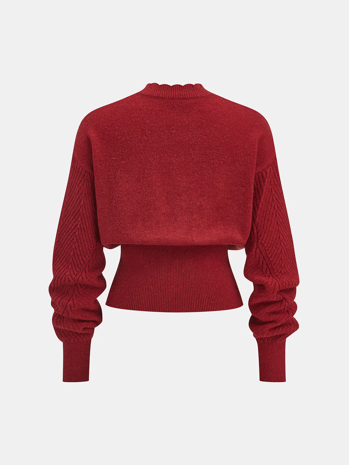 Scalloped Edge Ribbed V-Neck Buttoned Cardigan sold by COMMENSE product image thumbnail 2