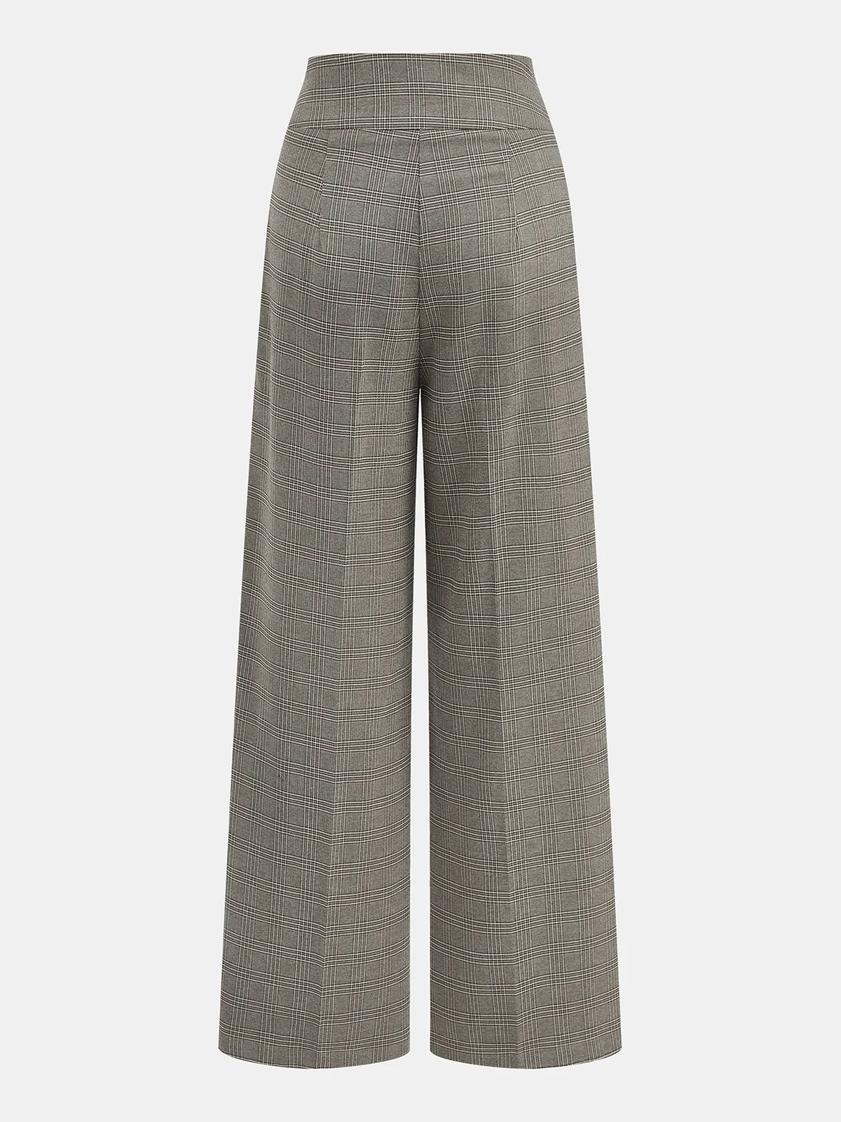 High-Waist Button Detail Plaid Wide-Leg Pants sold by COMMENSE product image thumbnail 2