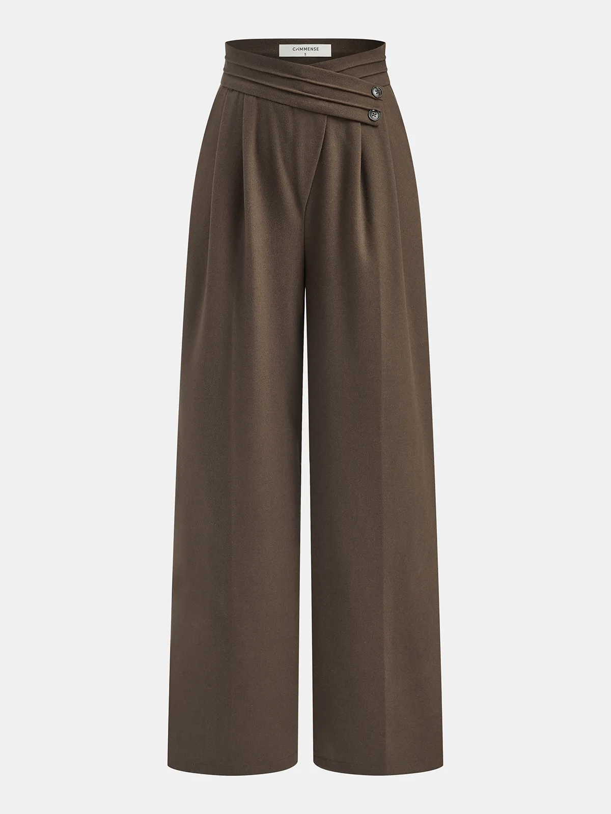 Asymmetrical Waistband Pleated Wide Leg Pants sold by COMMENSE